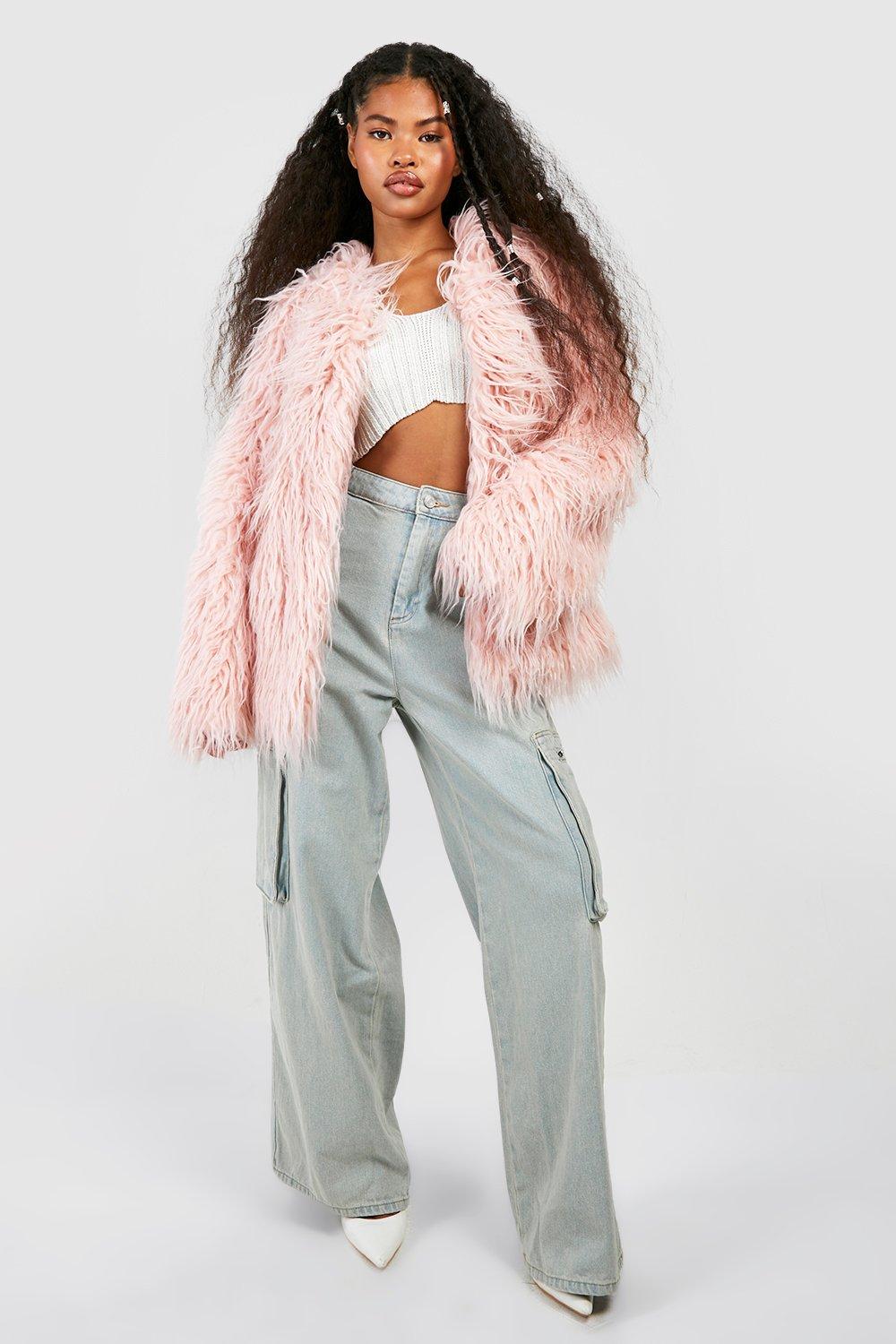 Boohoo pink clearance faux fur coat